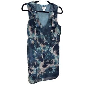 Ann Taylor LOFT watercolor ruffle V neck dress size 6